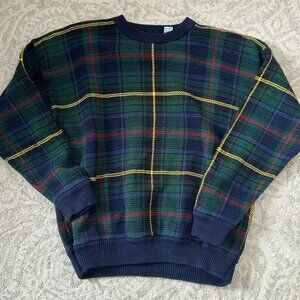 Vintage 80s Izod Plaid Cotton Sweater Large
